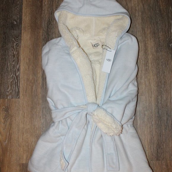 NWT UGG WOMEN'S PORTOLA PLUSH REVERSIBLE BATH ROBE BLUE - Picture 3 of 7